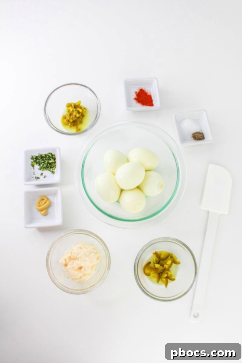 Ingredients for Keto Jalapeno Deviled Eggs laid out
