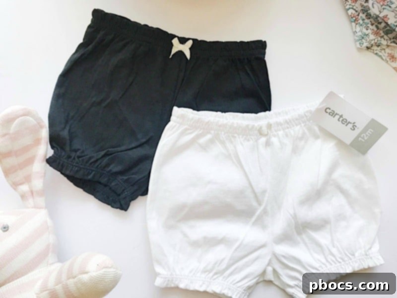 Fresh Finds: Carters Baby Girl Edition 6 Comfortable black and white bubble shorts set for baby girl Olivia, ideal for mixing and matching