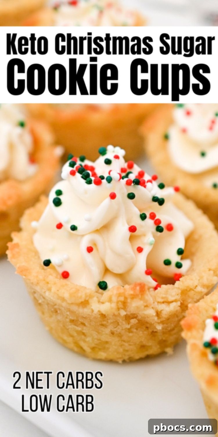 Pinterest graphic for Keto Christmas Cookie Cups with hashtags