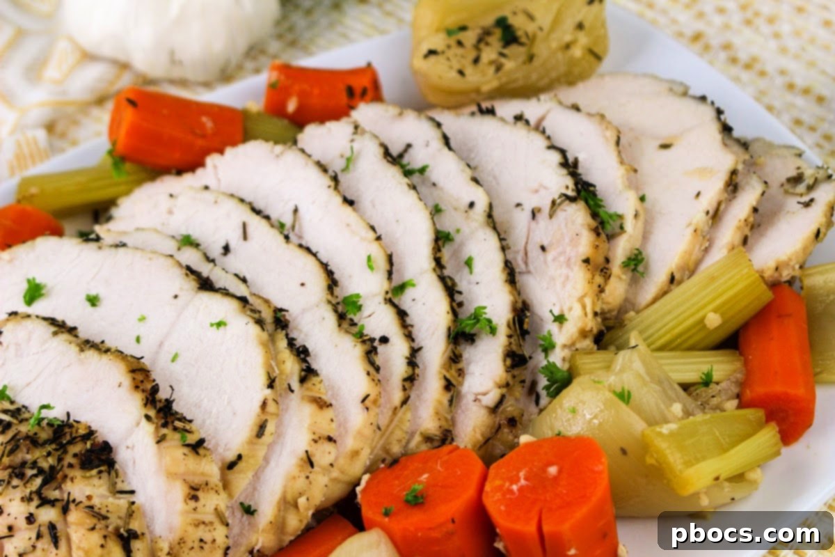 Cooked Low Carb Dutch Oven Turkey Breast, sliced and served