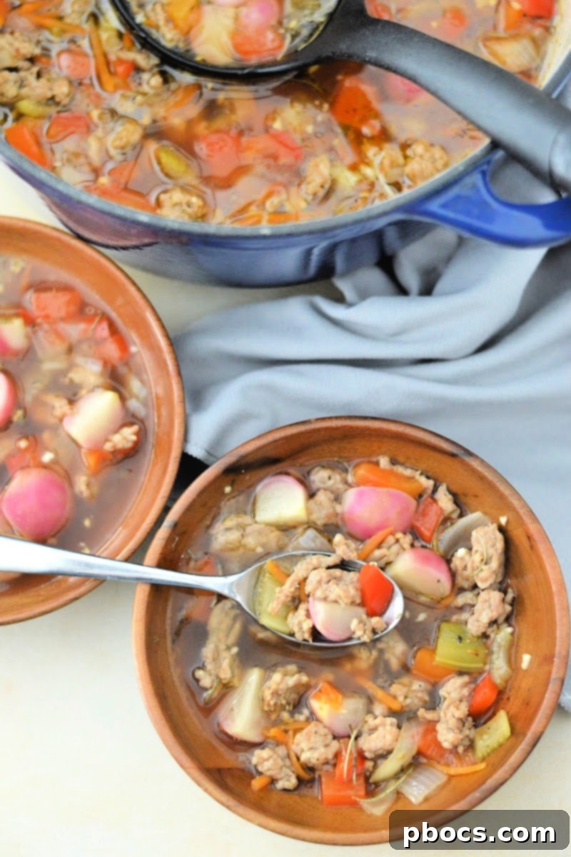 Keto Sausage and Veggie Soup, a delicious low-carb meal
