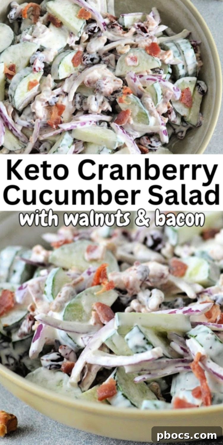 Keto Creamy Cucumber Salad With Cranberries - Pin for Later