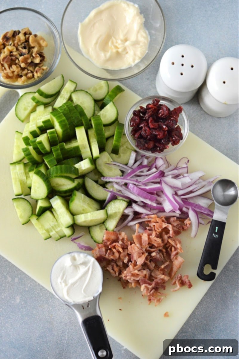 Keto Creamy Cucumber Salad With Cranberries - Neatly Sliced Ingredients
