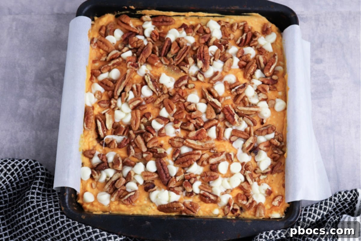 Low-Carb Turtle Pumpkin Cheesecake Bars - Baked and cooling