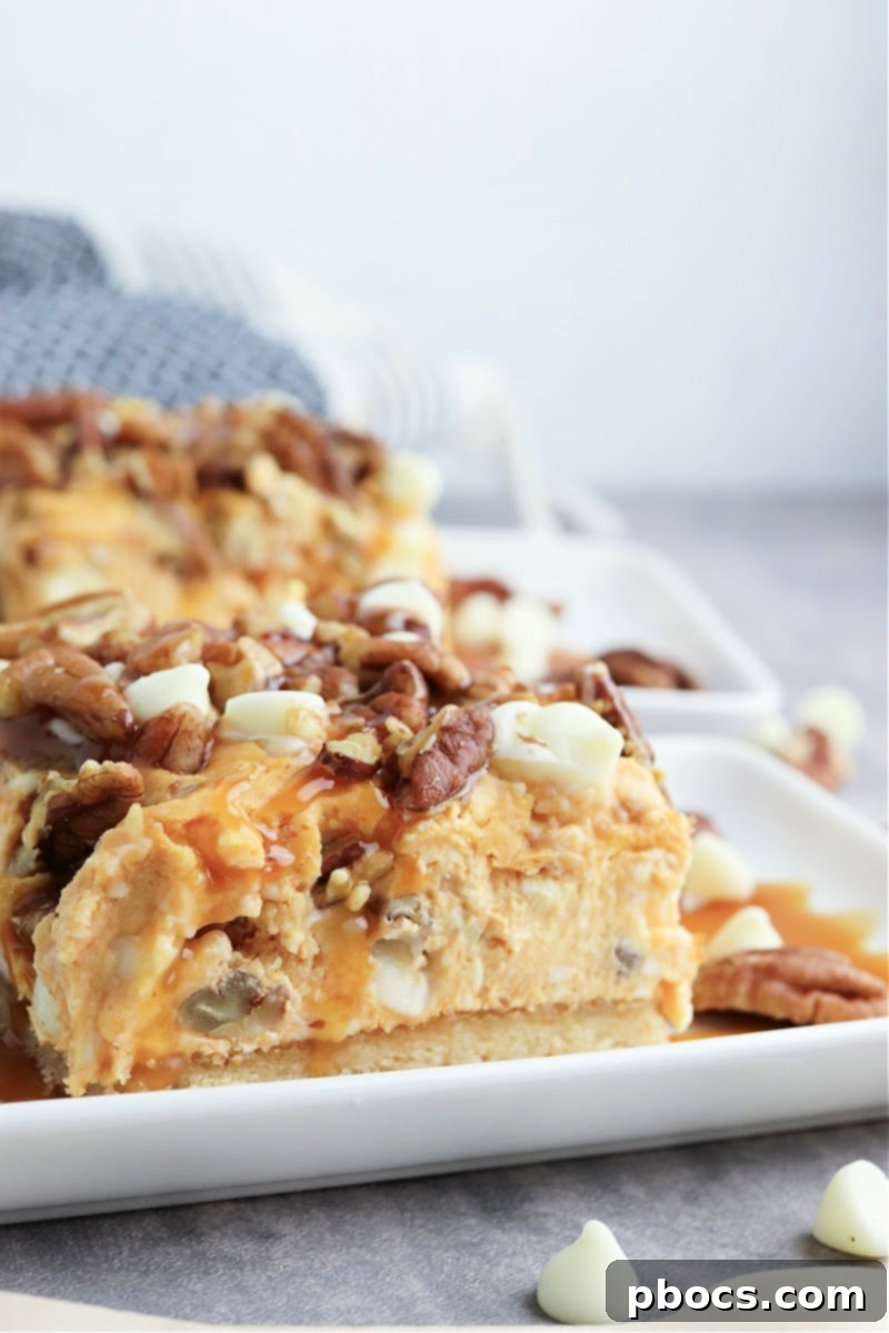 Low-Carb Turtle Pumpkin Cheesecake Bars - Topping details
