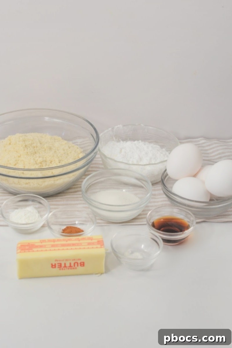 All the dry and wet ingredients laid out for making Keto Snickerdoodle Bars.