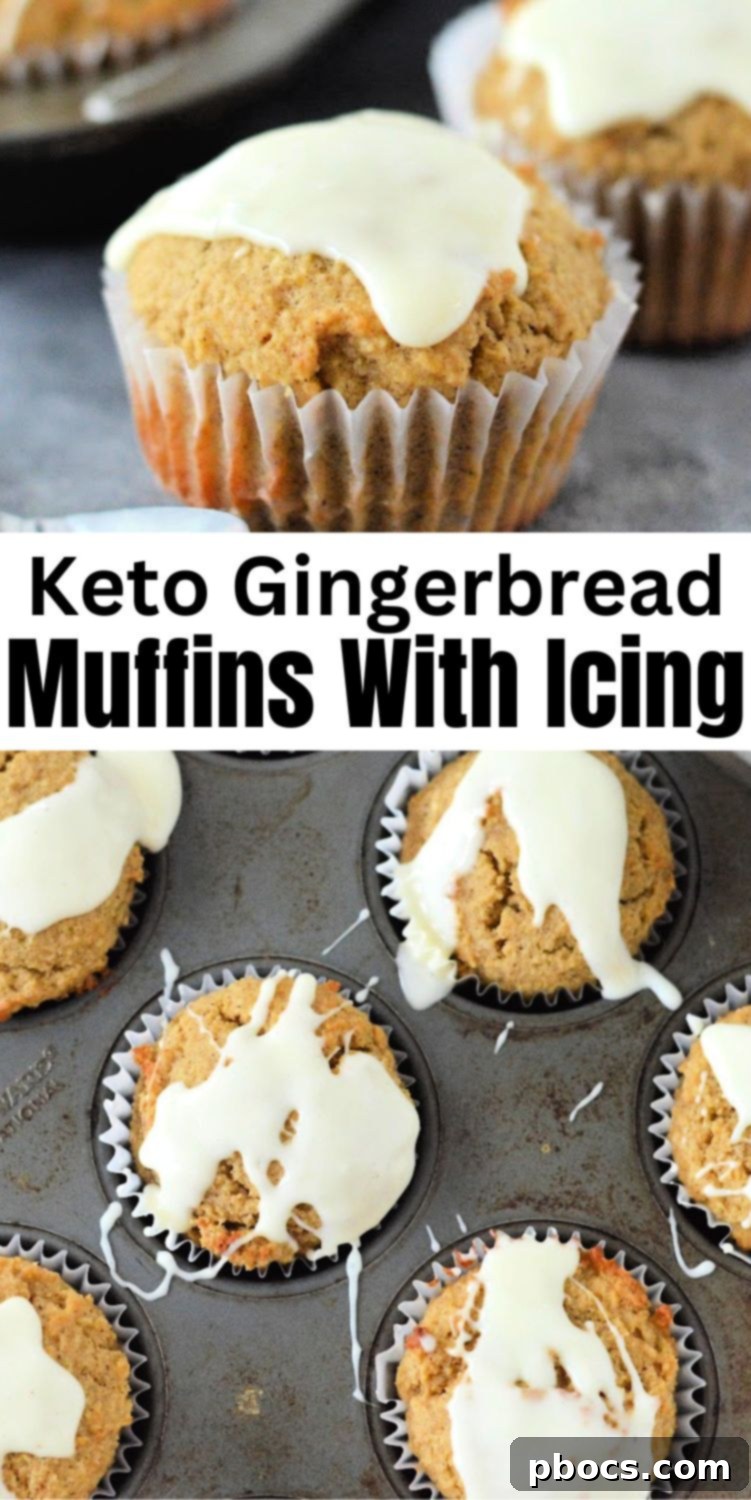 Spiced Keto Gingerbread Muffins with Creamy Icing 16 Keto Gingerbread Muffins With Icing Recipe Pin Image