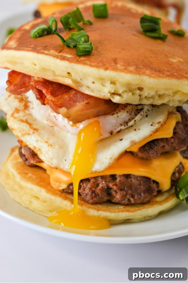 Delicious Keto Pancake Breakfast Smashburgers Stacked High