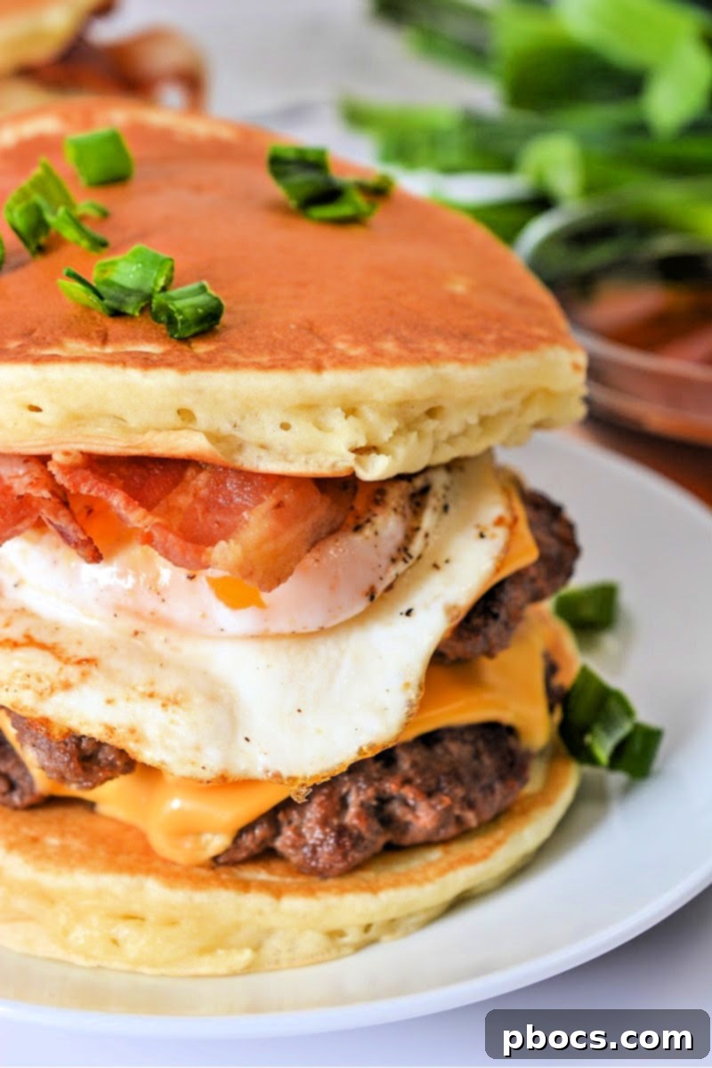 Keto Pancake Breakfast Smashburgers served with refreshing side dishes