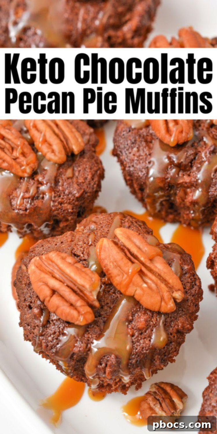 Pinterest pin for Keto Chocolate Pecan Pie Muffins