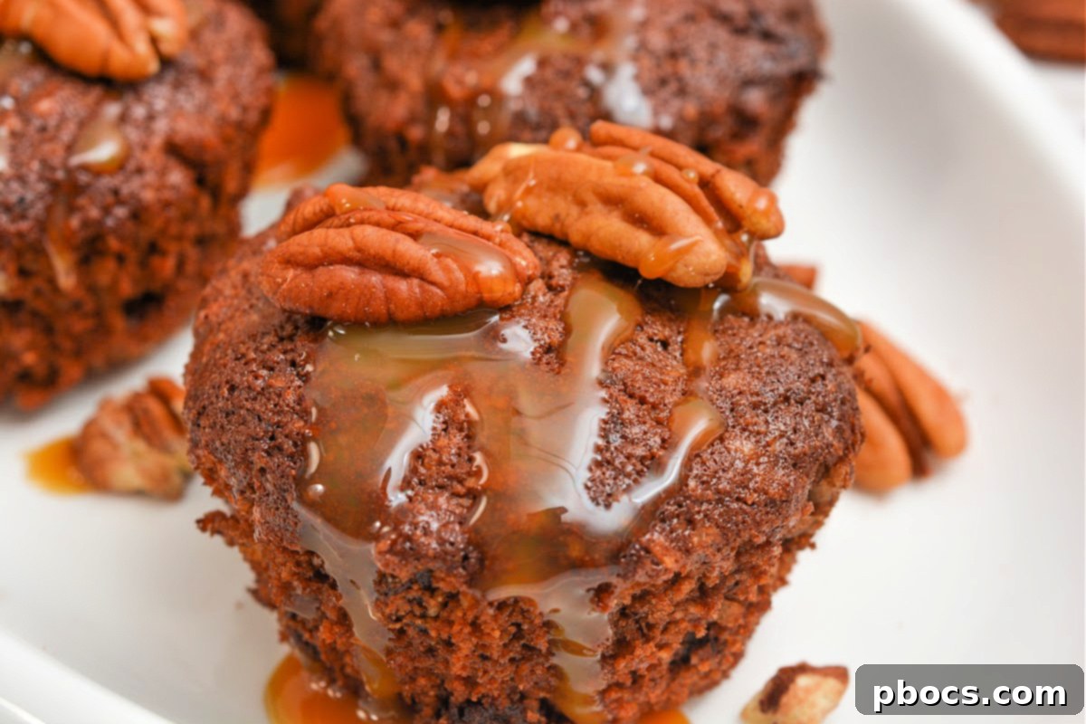 Keto Chocolate Pecan Pie Muffins with a decadent topping