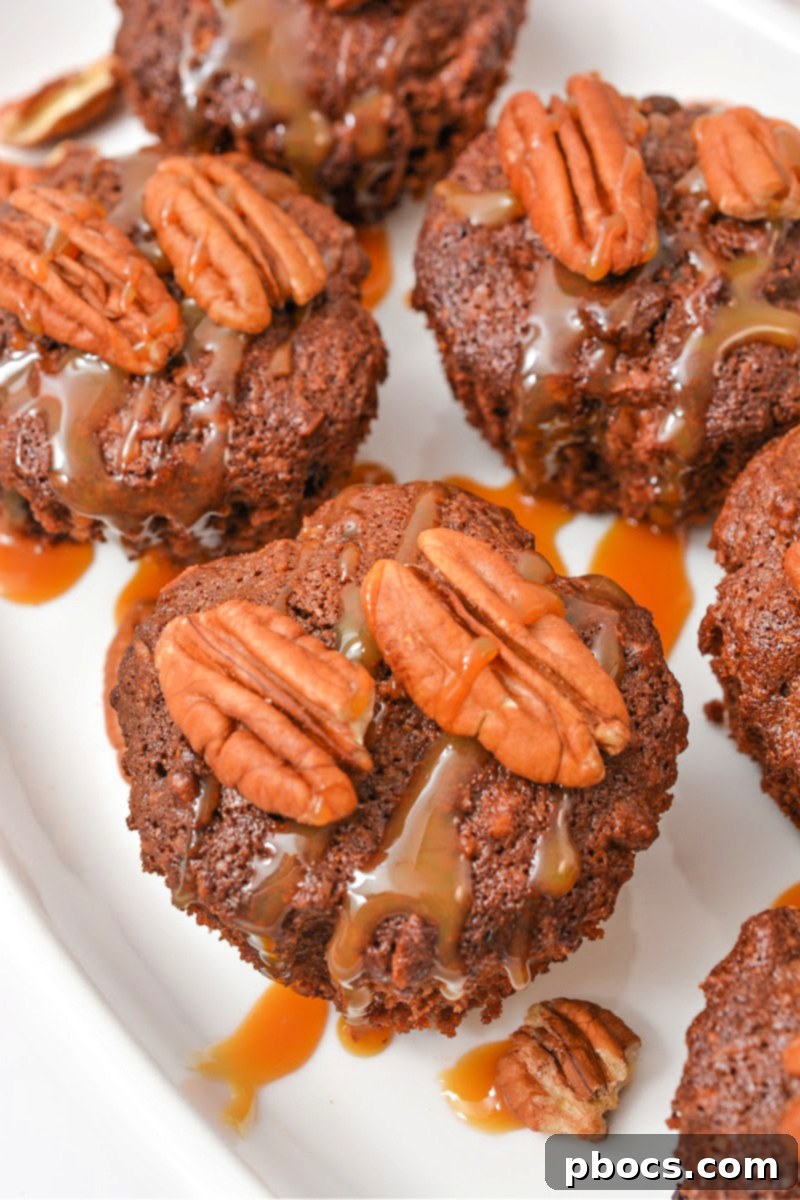 Stack of Keto Chocolate Pecan Pie Muffins