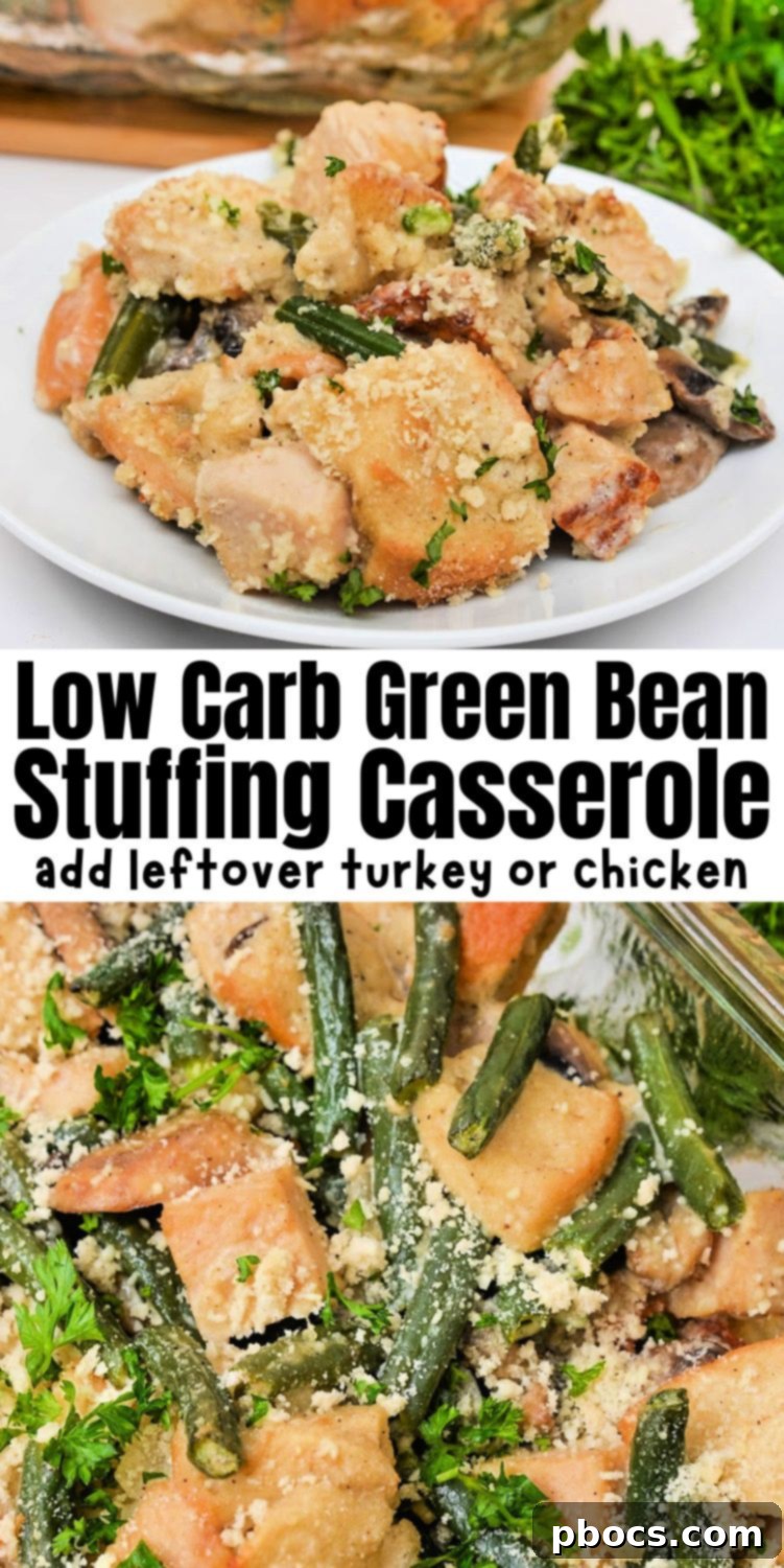 Pin for later: Low Carb Green Bean Stuffing Casserole with turkey