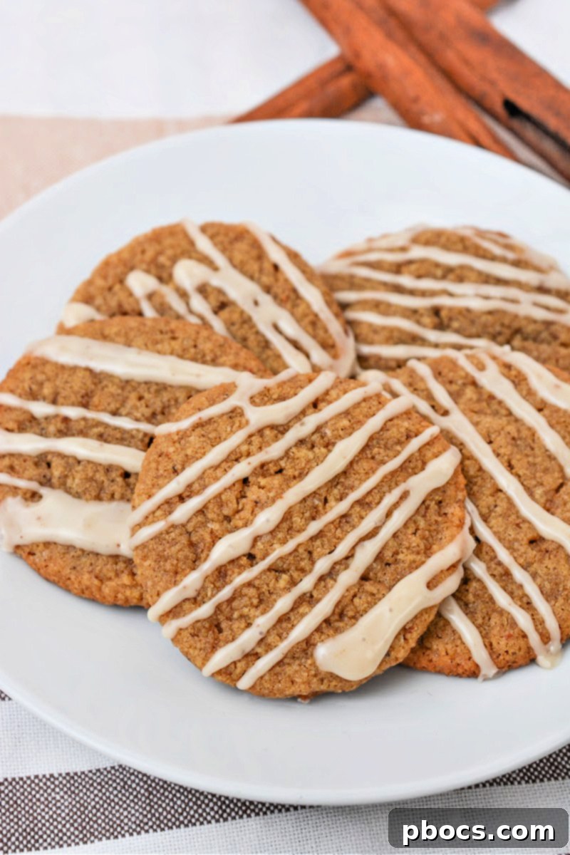 Keto Gingerbread Latte Cookies, beautifully glazed and arranged on a serving plate