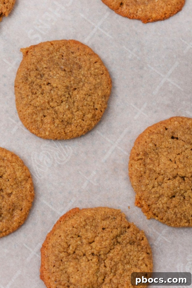 Freshly baked Keto Gingerbread Latte Cookies cooling on a baking sheet