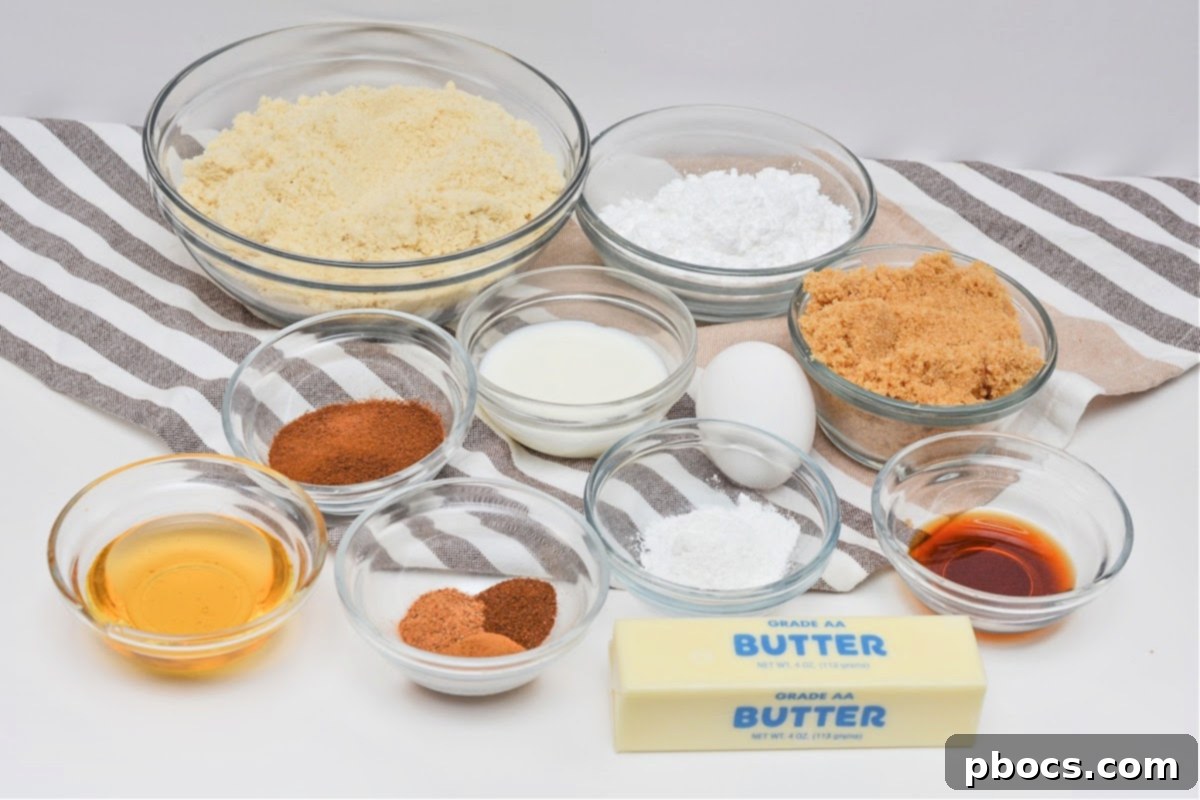 A collage of ingredients for Keto Gingerbread Latte Cookies, neatly arranged