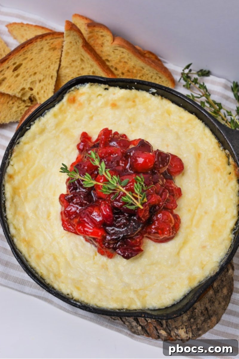 Close-up of fresh cranberries on a festive Keto Cranberry White Cheddar Dip