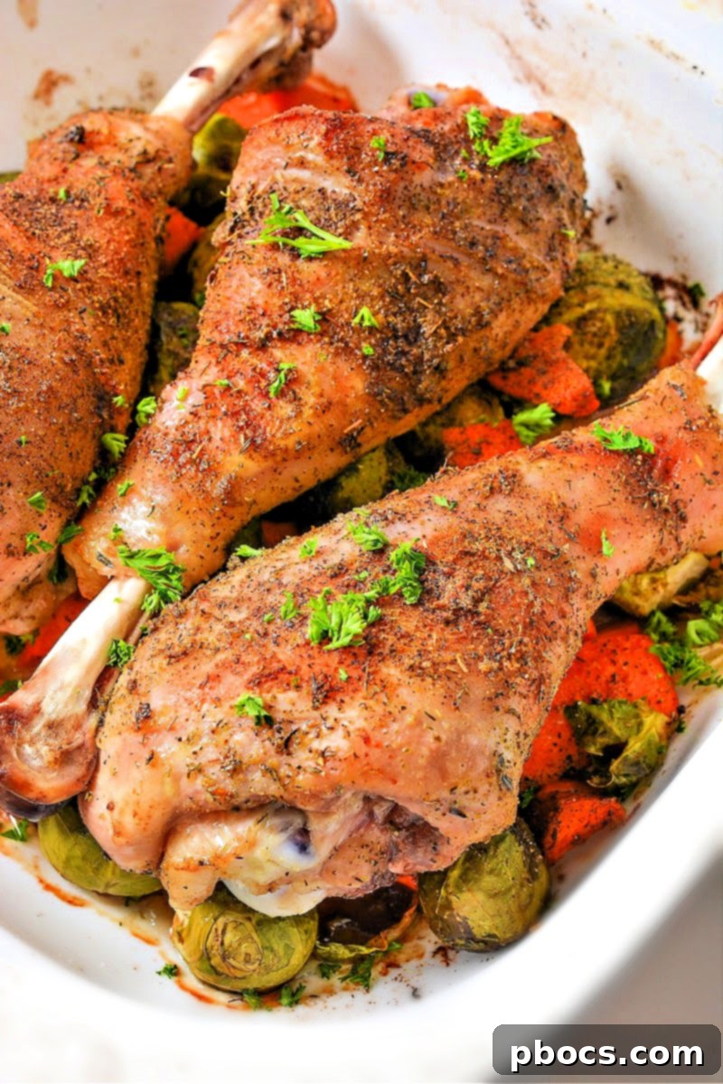Low-Carb Slow Roasted Turkey Legs served with sides