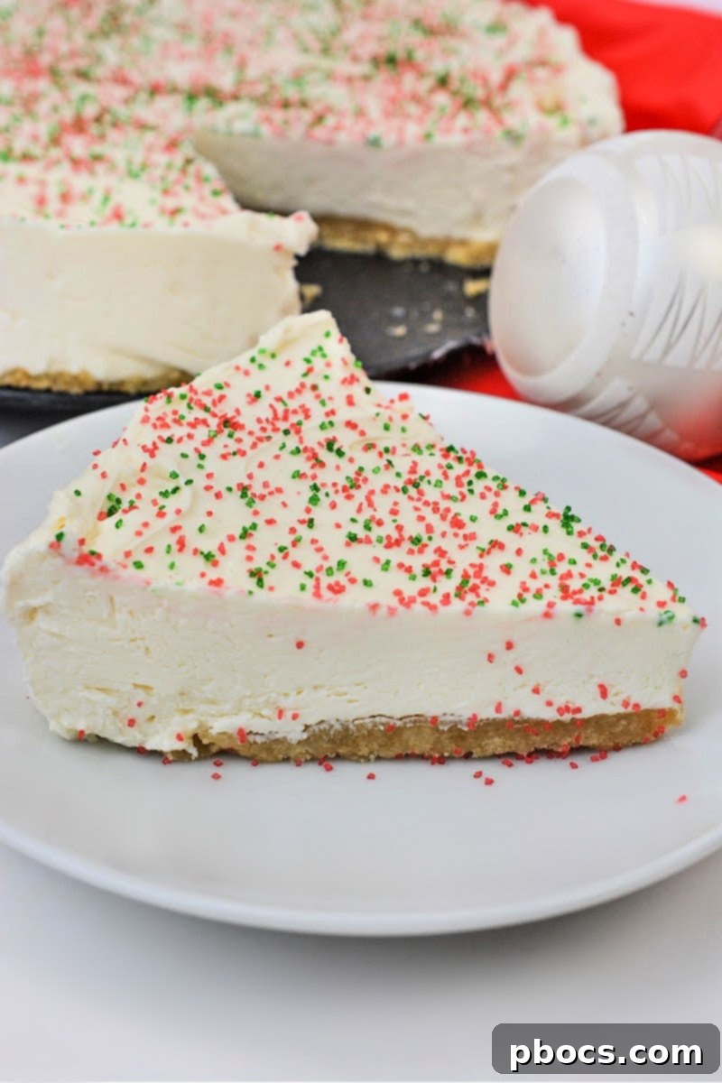 Finished Low Carb Christmas Cookie Cheesecake with sprinkles ready to serve