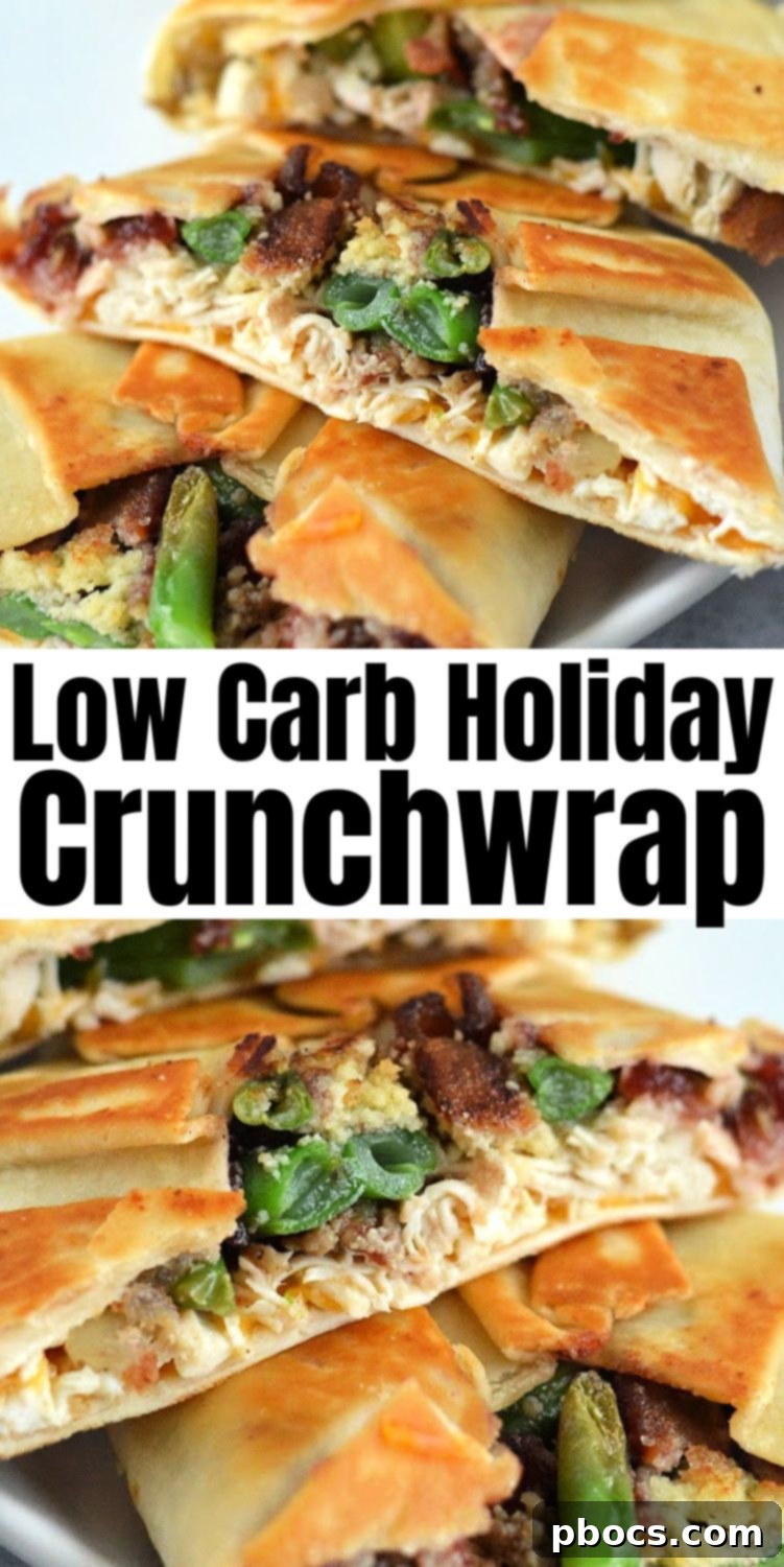 Festive Keto Crunchwrap Delight 13 Low-Carb Holiday Crunchwrap, ready to be served, a perfect image for pinning.