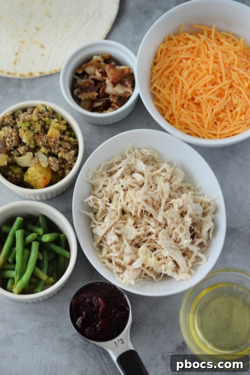 Festive Keto Crunchwrap Delight 8 Low-Carb Holiday Crunchwrap Ingredients, neatly arranged and ready for assembly.