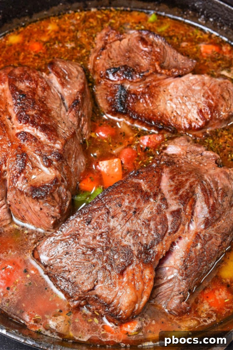 Keto Tuscan Pot Roast 12 Beef returned to pot with vegetables and liquid