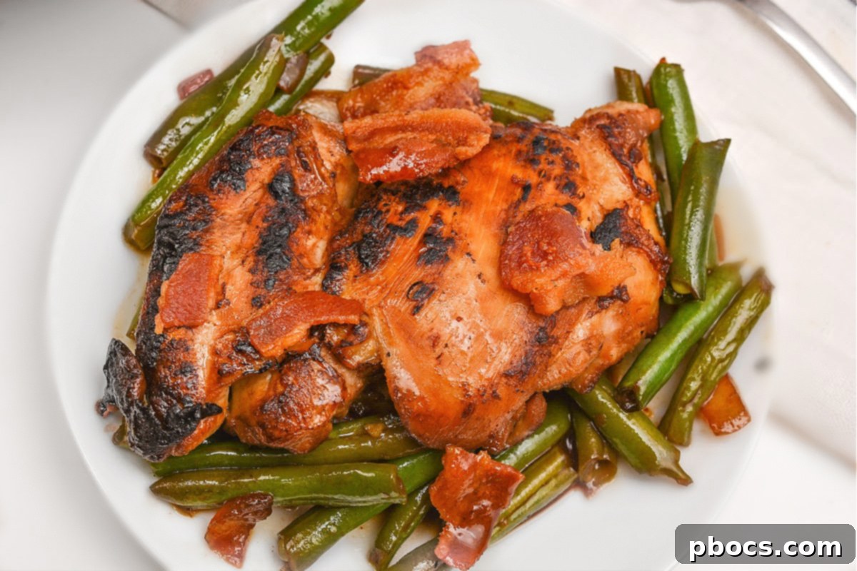 One-Pan Low-Carb Crack Chicken with Green Beans 4 Keto chicken and green bean skillet cooking on the stovetop