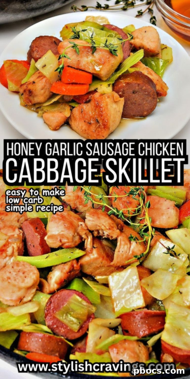 Sticky Honey Garlic Keto Skillet Chicken and Sausage 15 Keto Skillet Honey Garlic Sausage and Chicken recipe pin image