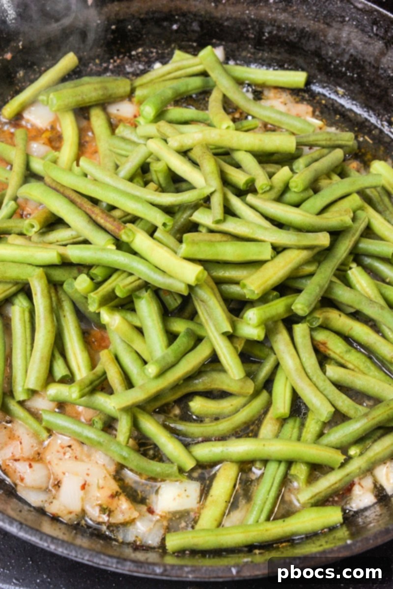 Sweet and Sticky Low-Carb Honey Garlic Shrimp and Sausage 11 Cooking green beans