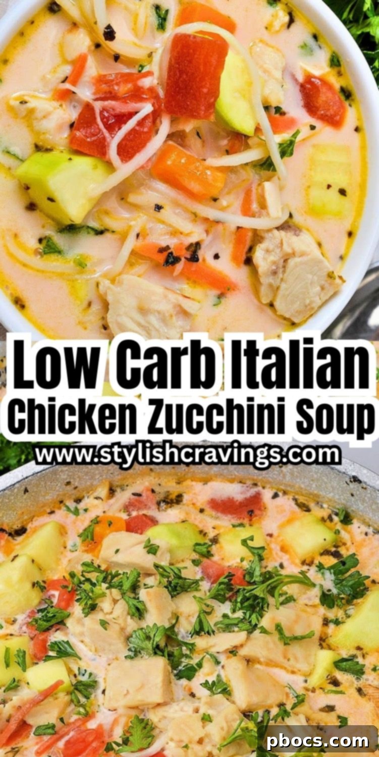Low-Carb Italian Zucchini Bliss 11 Low-Carb Creamy Italian Zucchini Soup pin image for Pinterest.