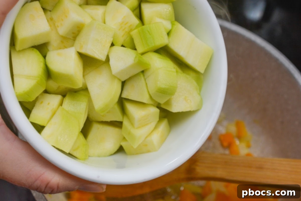 Low-Carb Italian Zucchini Bliss 9 Close-up of chopped zucchini, ready to be added to the soup.
