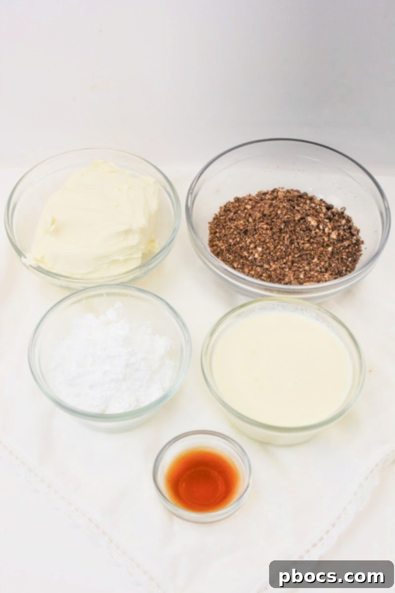 Keto Cookies and Cream Dream 8 All ingredients laid out for Low Carb Cookies and Cream Fluff