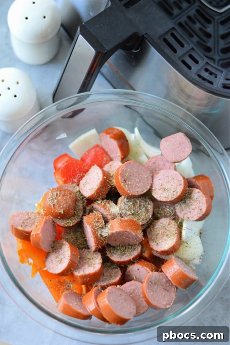 Low Carb Air fryer Chicken Sausage and Peppers