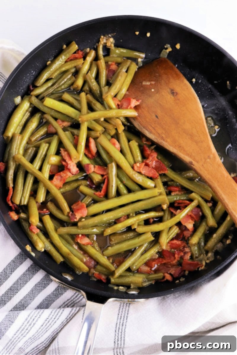Cooking green beans with bacon