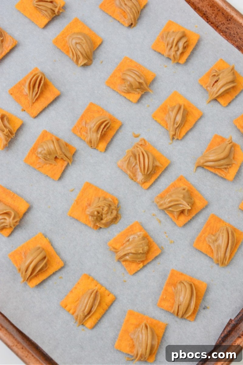 Keto Peanut Butter Chocolate Cheese Bites 9 Adding peanut butter to cheese crackers