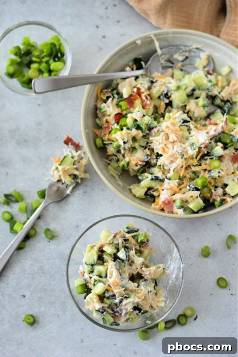 Keto Jalapeno Popper Chicken Cucumber Salad ready to serve