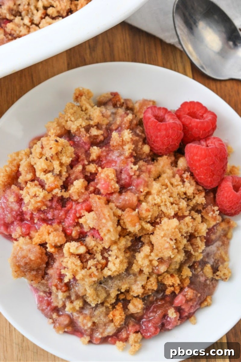 Delicious Low-Carb Raspberry Crumble in a baking dish