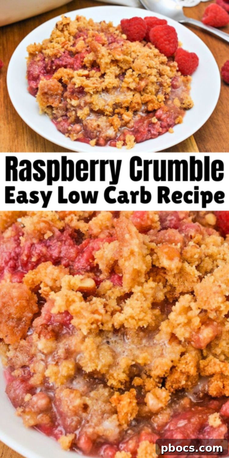 Low Carb Raspberry Crumble finished dish for Pinterest