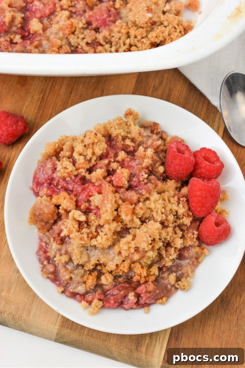 Container of stored Low Carb Raspberry Crumble