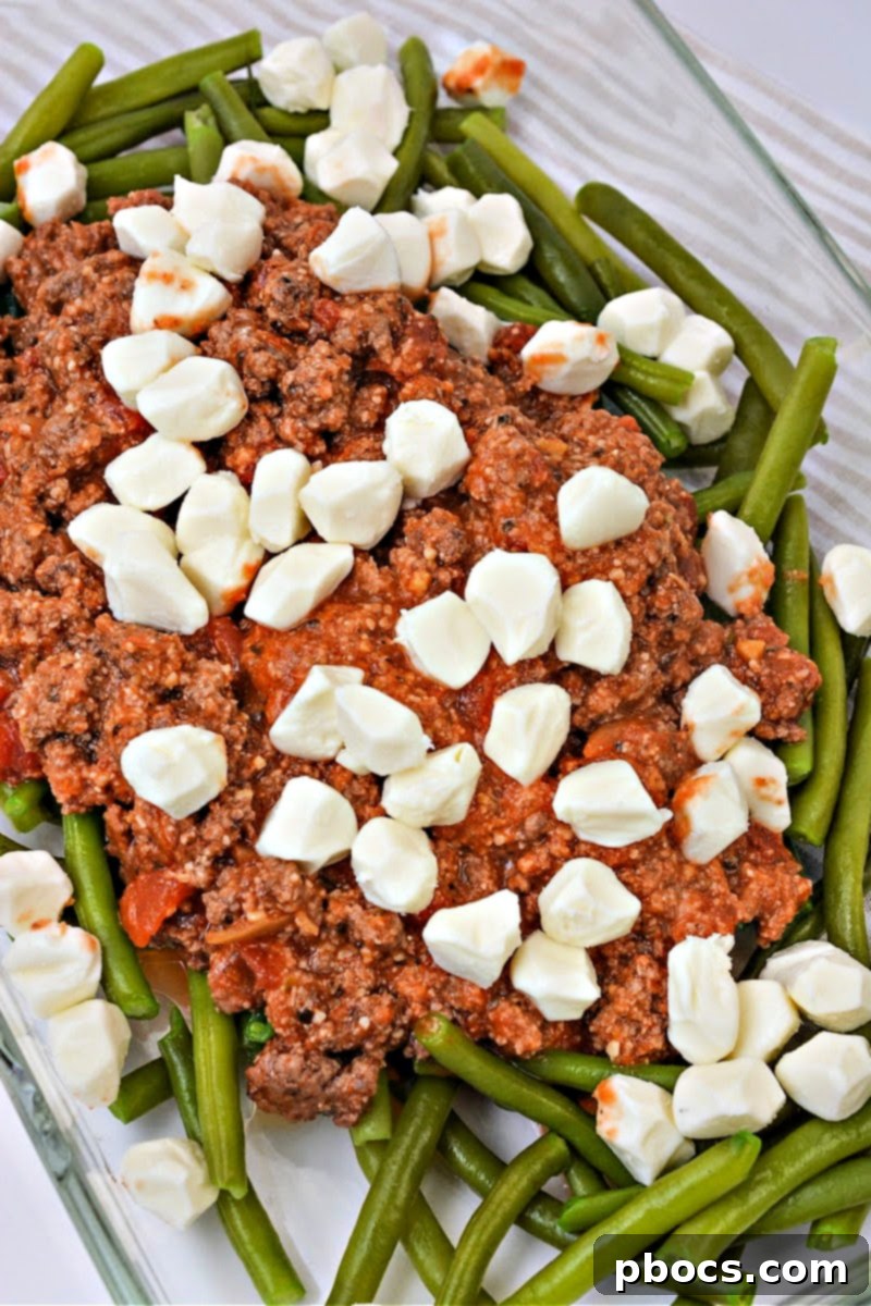 Baked Low Carb Italian Ground Beef and Green Beans Bake