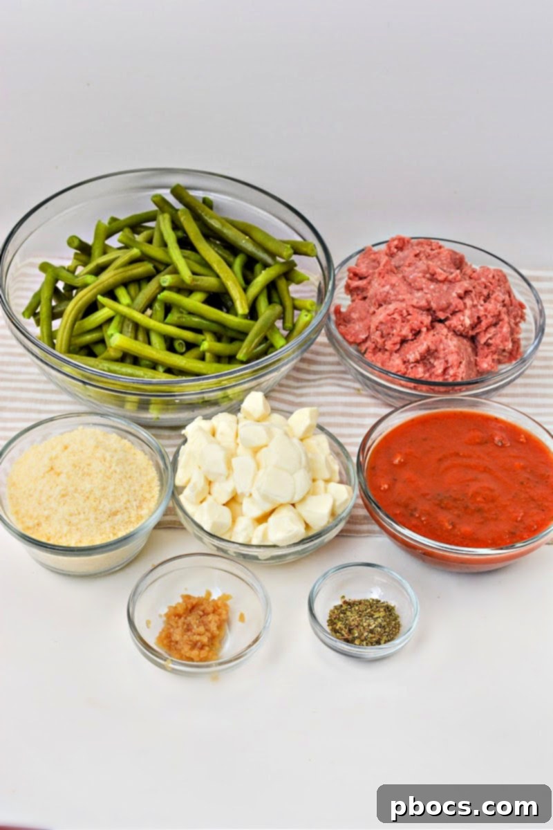 Low Carb Italian Ground Beef and Green Beans Bake Recipe Card