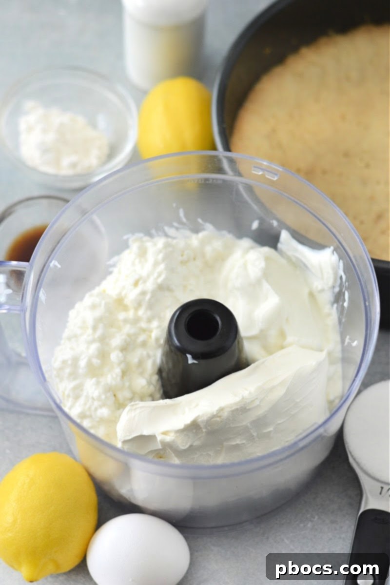 Adding cream cheese and cottage cheese to the food processor