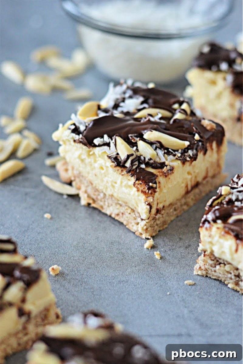 Low-Carb No-Bake Almond Joy Cheesecake Bars