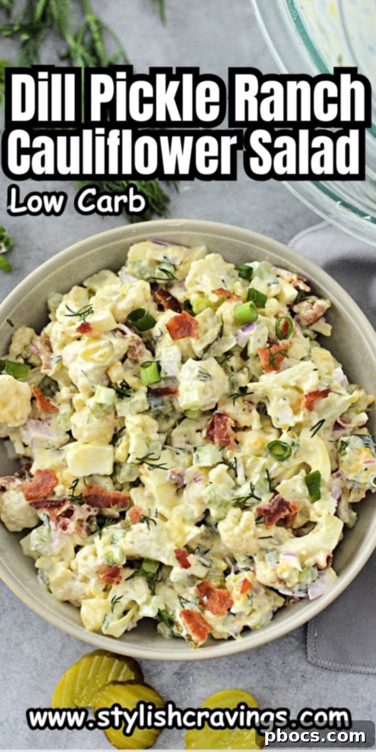 Keto Dill Pickle Ranch Cauliflower Salad - Pin for later!