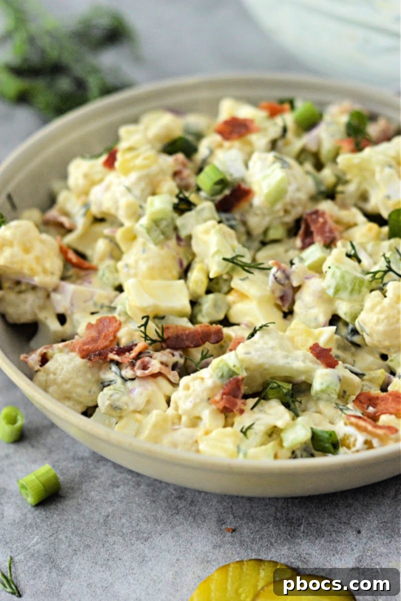 Keto Dill Pickle Ranch Cauliflower Salad - Texture and Freshness