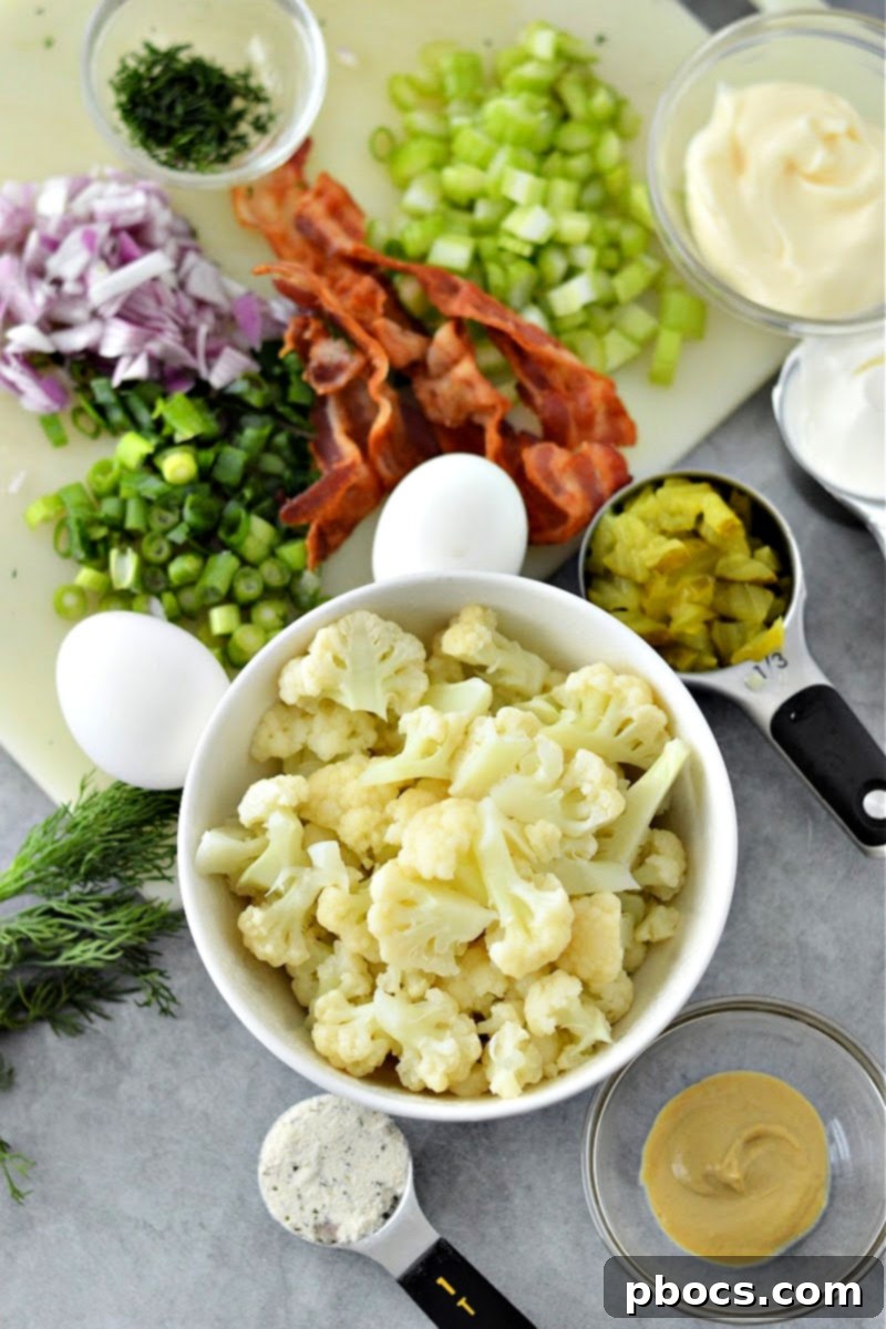 Keto Dill Pickle Ranch Cauliflower Salad Ingredients