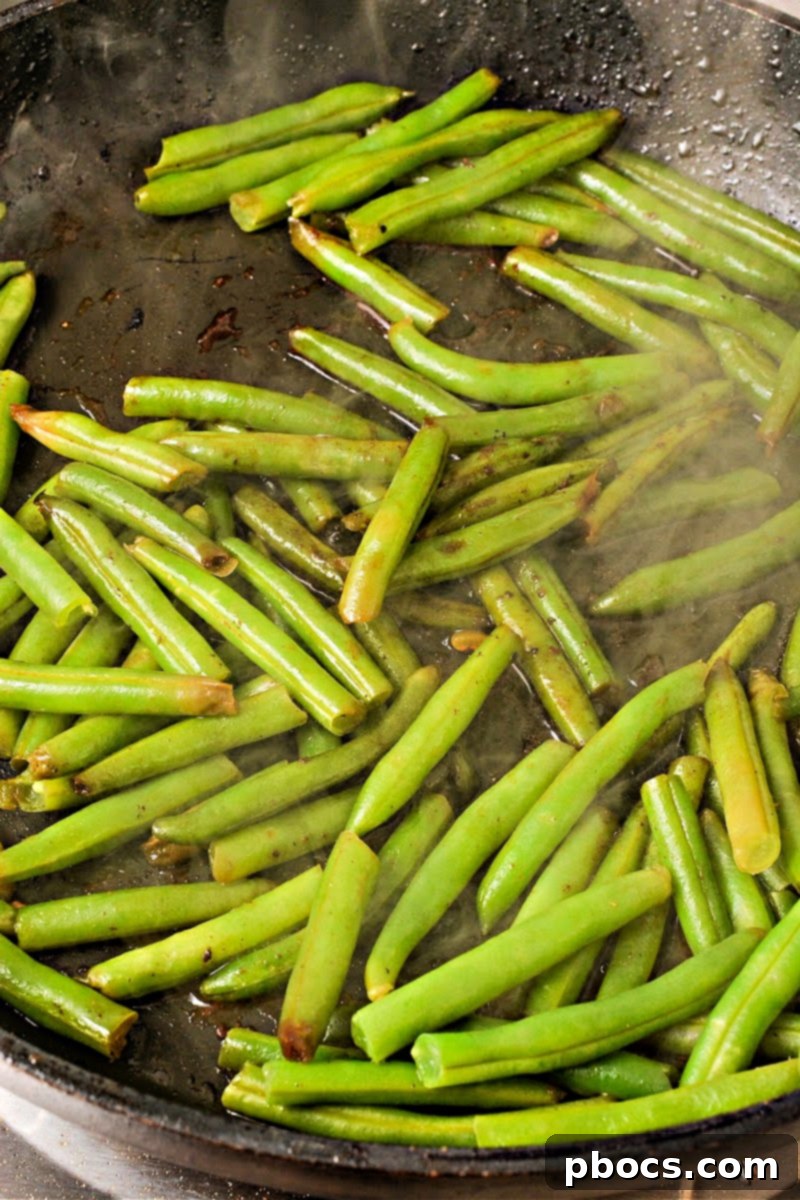 Sauteeing green beans in a skillet