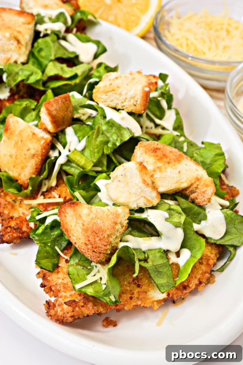 Crispy Keto Chicken Caesar Cutlets with fresh romaine
