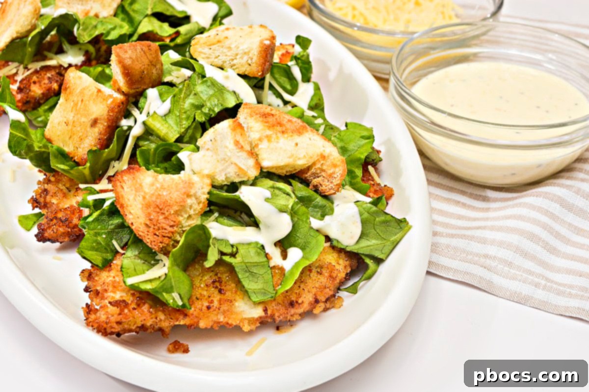 Overhead view of Keto Chicken Caesar Cutlets on a platter