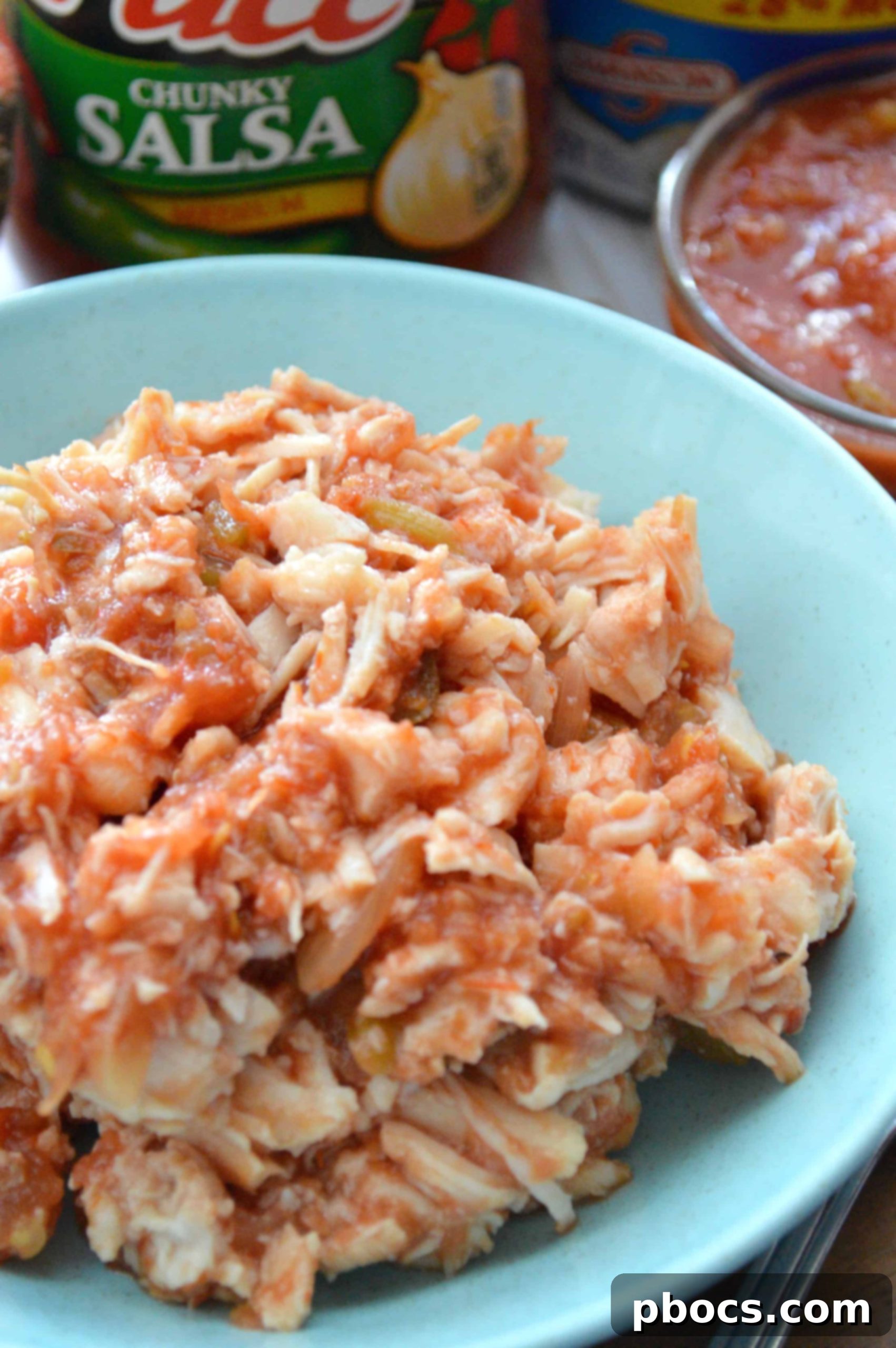 Mixing chicken and salsa for empanada filling